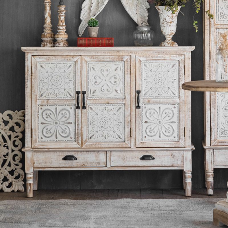 Industrial Distressed Wood Cabinet 1/2 - Drawer Solid Wood Storage Cabinet in White