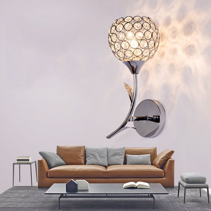 Wohnzimmer Wandleuchten beleuchten moderne Chromwandhalterung Licht mit runden Kristallschatten