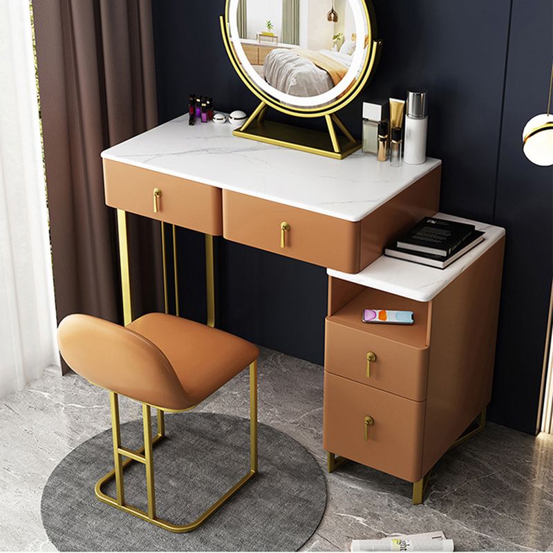 Glam Stone Vanity Table with 4 Storage Drawers 15.74" Wide Makeup Table