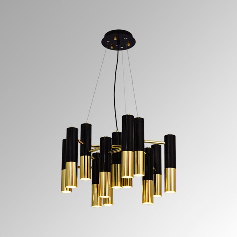 Modern Style Chandelier Light Tubes Shape Metal Pendant Lighting in Black and Gold