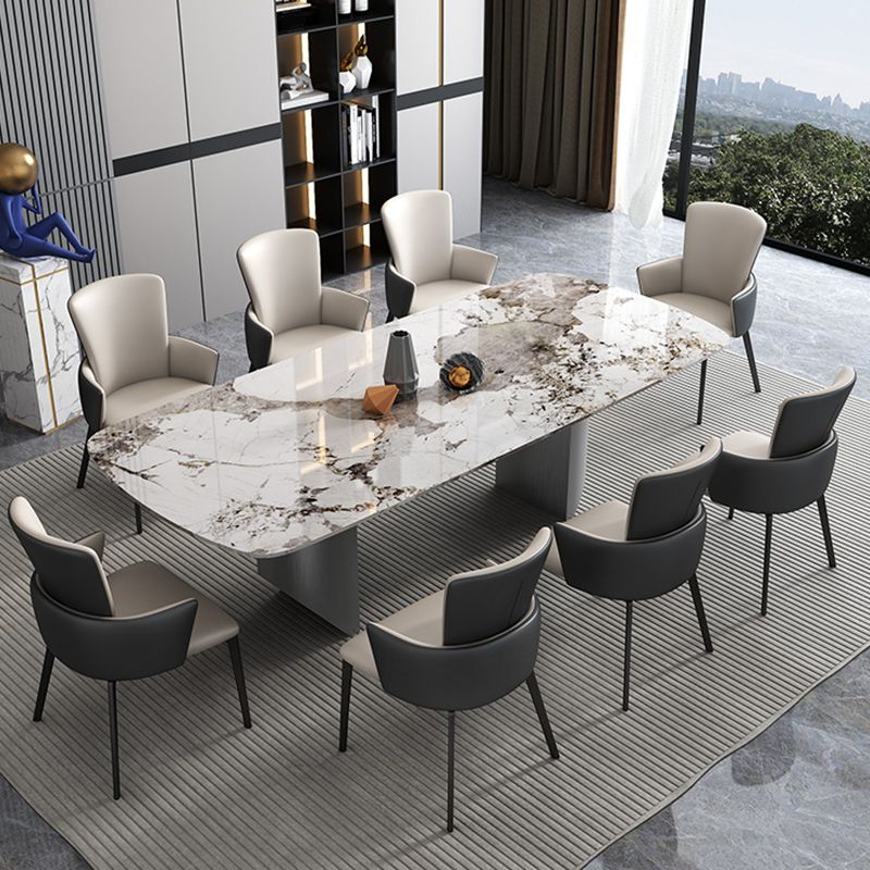 Contemporary 1/3/4/6/9 Pieces Dining Set Rectangle Stone Dining Table Set in White