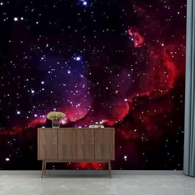 Black and Red Nebula Mural Wallpaper Stain-Resistant Wall Art for Bedroom Decoration