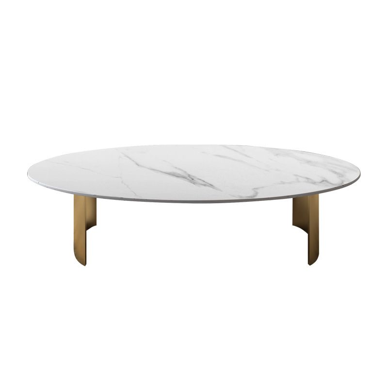 Oval Slate Coffee Table Glam 2 Legs Coffee Cocktail Table, 15.74" High