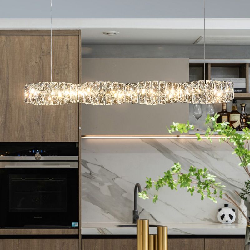 LED Long Linear Crystal Island Lamp Nordic Modern Modern Dining Salle Hanging Light