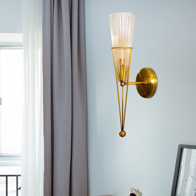 Black/Brass Torch Sconce Lighting 1 Light Modernism Metal and Clear Crystal Mini Wall Lamp