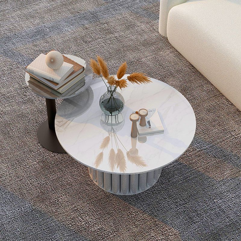 Modern Stone Pedestal Cocktail Table Round Coffee Table - White/Grey