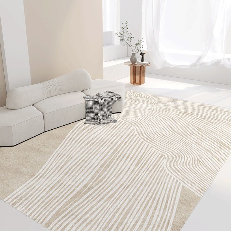 Light Brown Stripe Carpet Polyester Modern Carpet Washable Carpet for Living Room