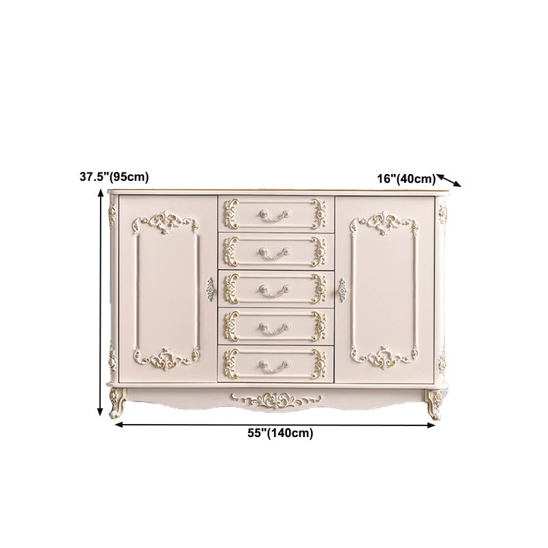 Glam Storage Chest White Artificial Wood Storage Chest Dresser with Drawers and Doors