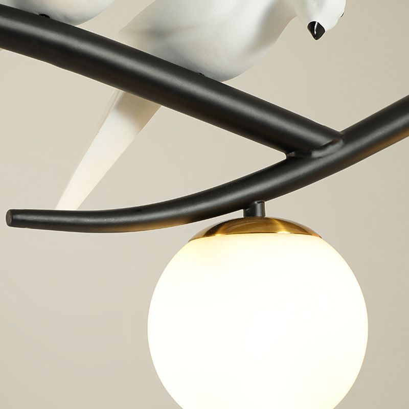 Glass Globe Shaded Ceiling Light Modern Black/Golden Kitchen Island Lighting for Foyer