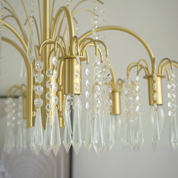 Country Style Branch Pendant Lamp Crystal Beading Chandelier in Brass for Cafe