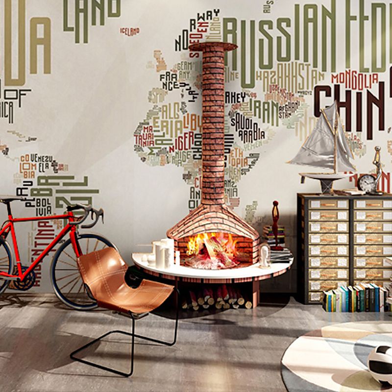 Decorative Non-Woven Fabric Mural Contemporary World Map Wall Covering for Home Decoration