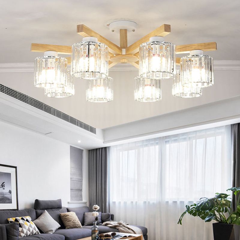 Modern Flush Light Fixtures Crystal Cylinder Flush Mount Lamp in Brown