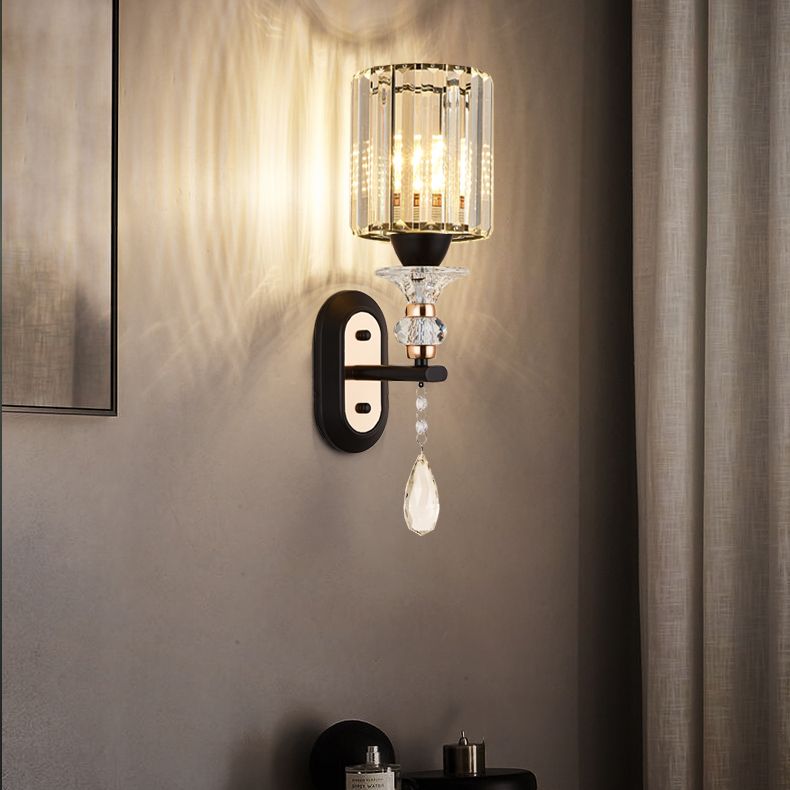 Modern Artistic LED Wall Lamp Copper Geometric Wall Sconce with Crystal Shade