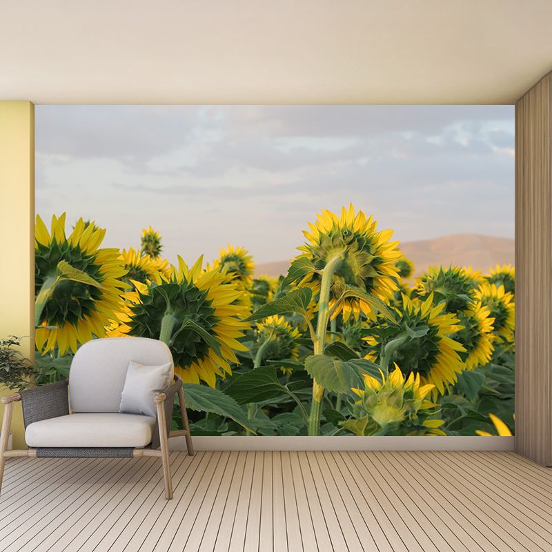 Blooming Sunflower Wall Mural Moisture Resistant Wall Decor for Bedroom