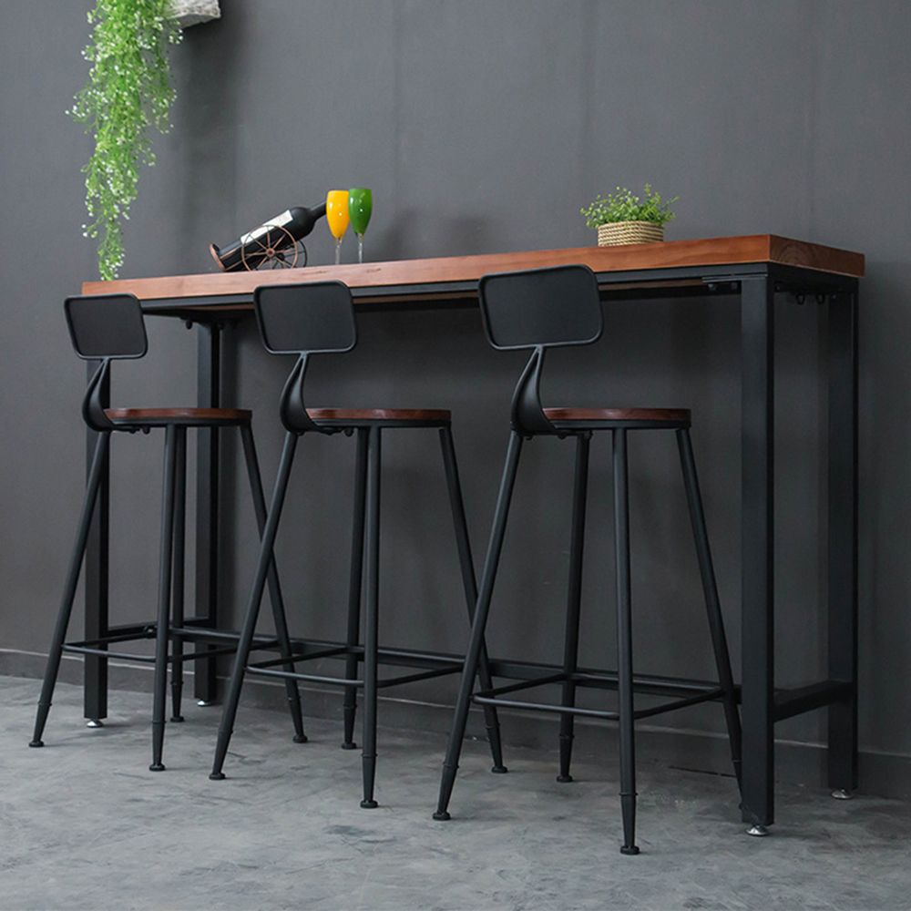 Industrial Rectangle Pine Wood Bar Table Set 1/4 Pieces Counter Table with High Stools