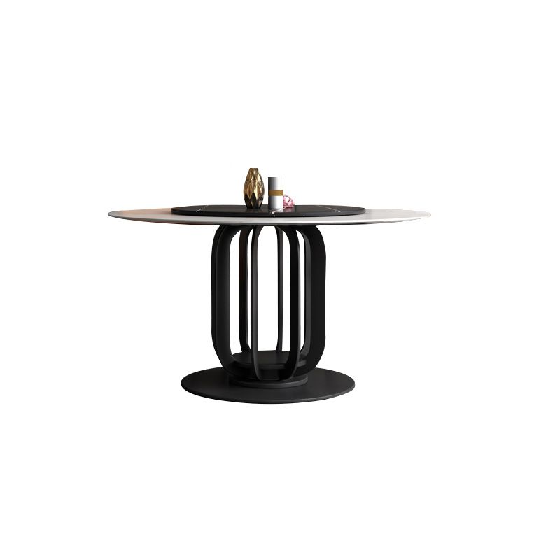 Round Stone Top Dining Table Contemporary Dining Table with Metal Pedestal Base