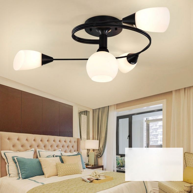 Curved Arm Flush Mount Lighting Traditional Minimalist White Glass Semi Flush Light for Bedroom