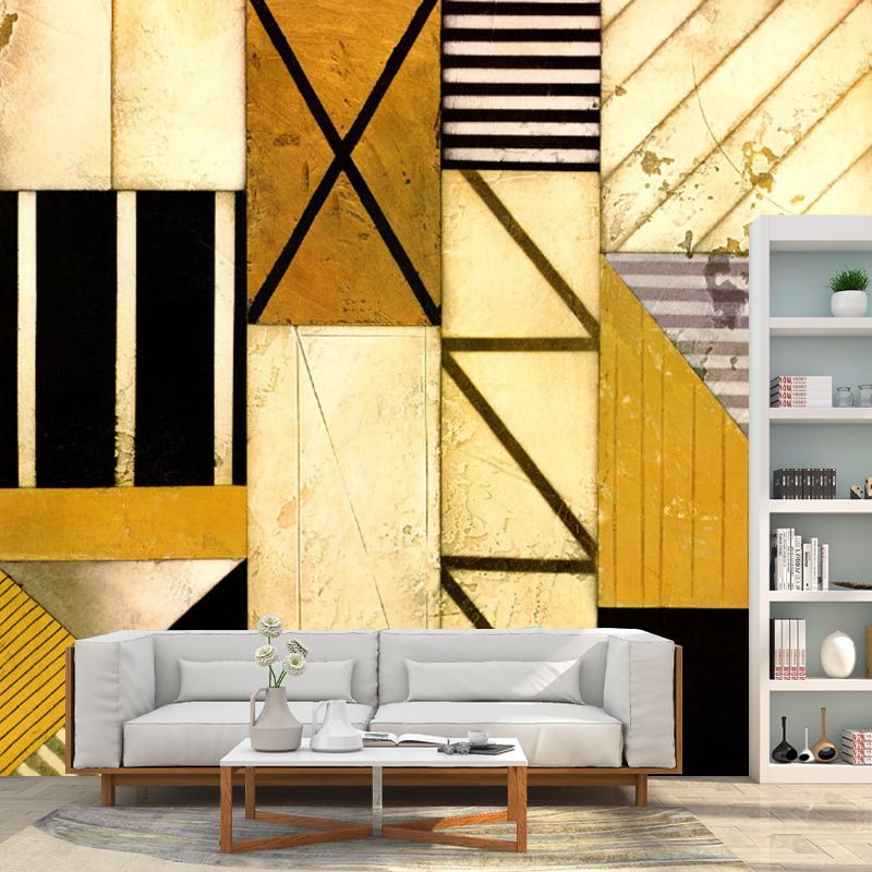 Geometrical Wall Covering Murals Black and Brown Mid-Century Wall Art for Bedroom
