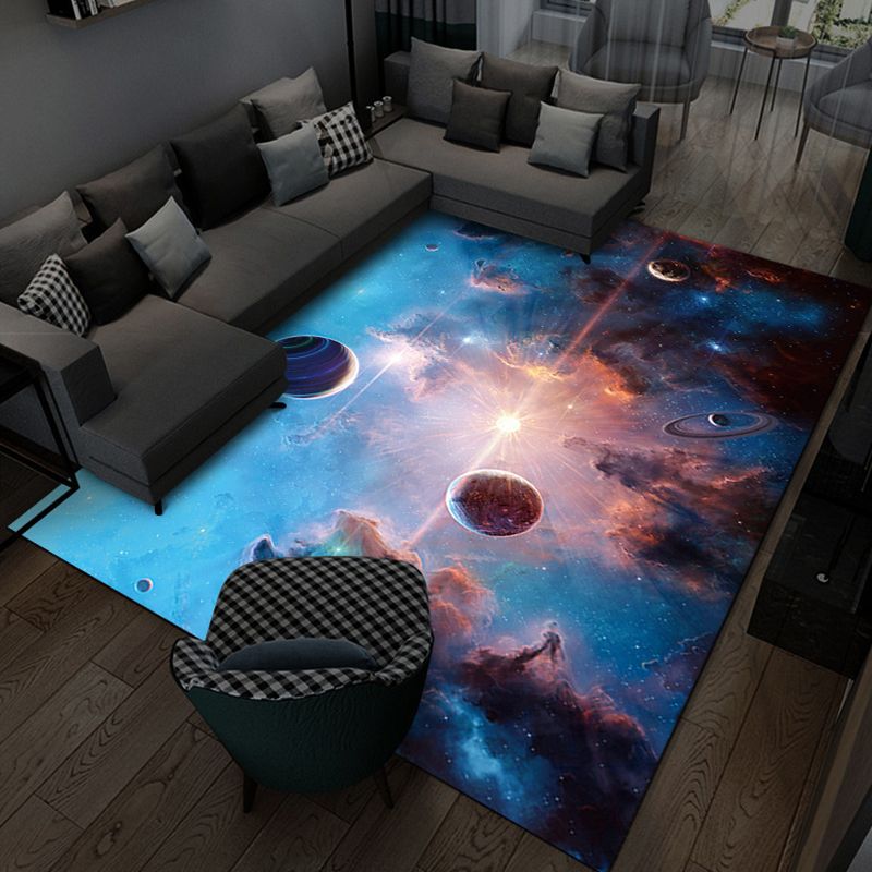 Black Modern Rug Polyester Planet Indoor Rug Stain Resistant Rug for Home Decor