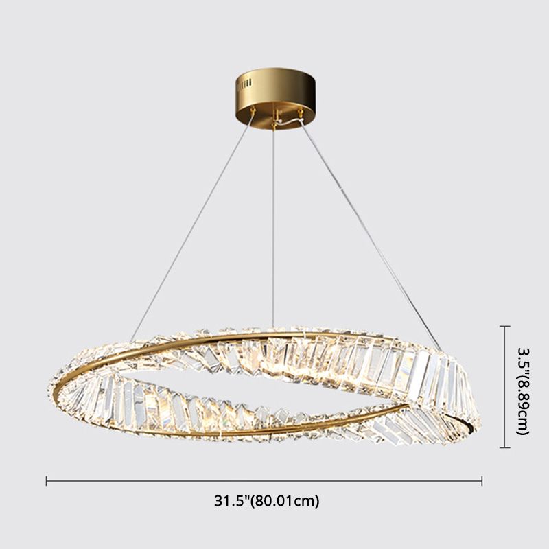 Circular Carousel LED Pendant Lamp Modern Minimalist Prismatic Crystal Living Room Hanging Ceiling Light