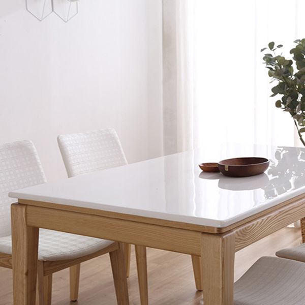 Middeleeuwse moderne marmeren rechthoekige tafel witte tafel met houten basis en 4 poten