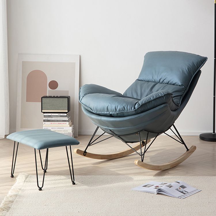 Modern Rocker Upholstered Button-Tufted with Dark legs Wingback Rocker Chair