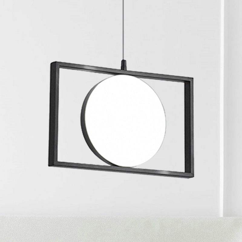 Black Rectangle Pendant Hanging Light Post Modern Metal LED Suspension