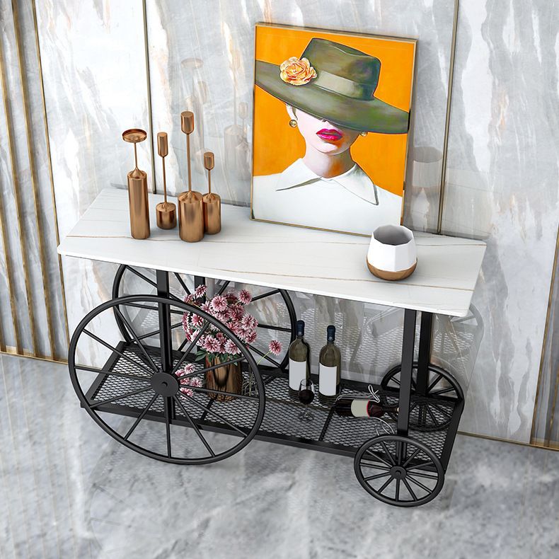 Glam Rectangle Accent Table Stone Sofa Console Table with Shelf for Hall