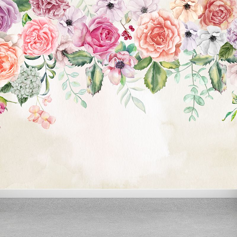 Pink Flowers Blossom Mural Decal Stain Resistant Modernist Bedroom Wall Covering