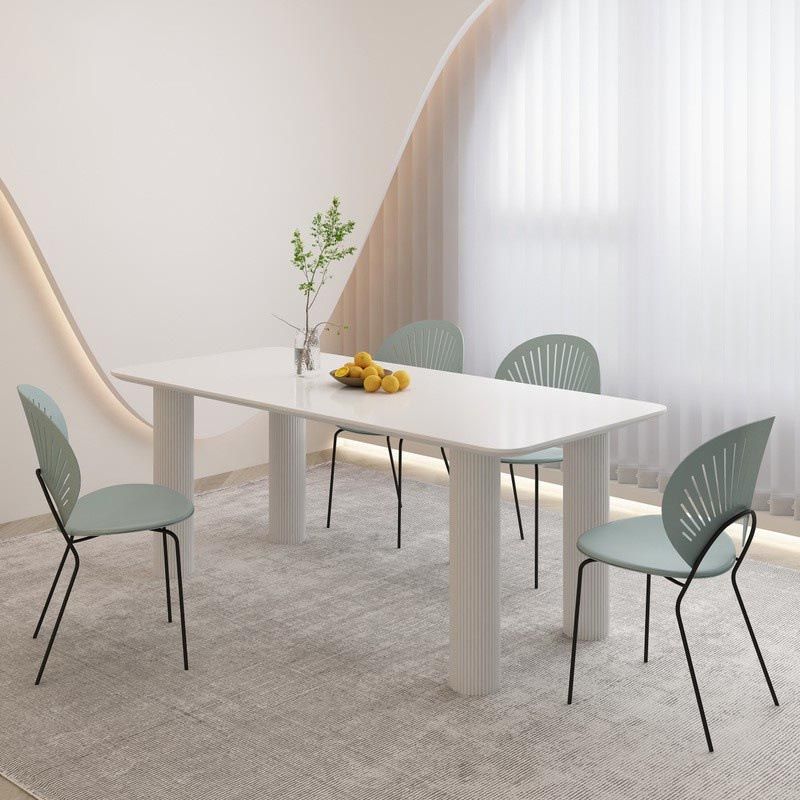 Modern Rectangle Dining Room Collection Stone and Wood Fixed Dinner Table