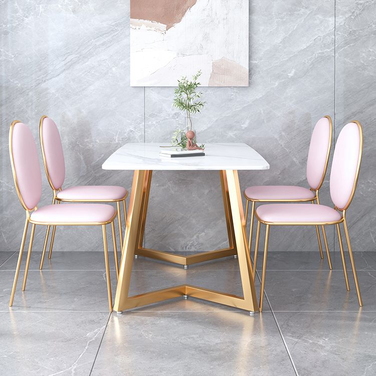 Iron Double Pedestal Table Modern Rectangle Stone Dining Table