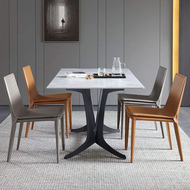 Silla sin brazos de comedor de cuero moderno, sillas de comedor de metal para uso doméstico