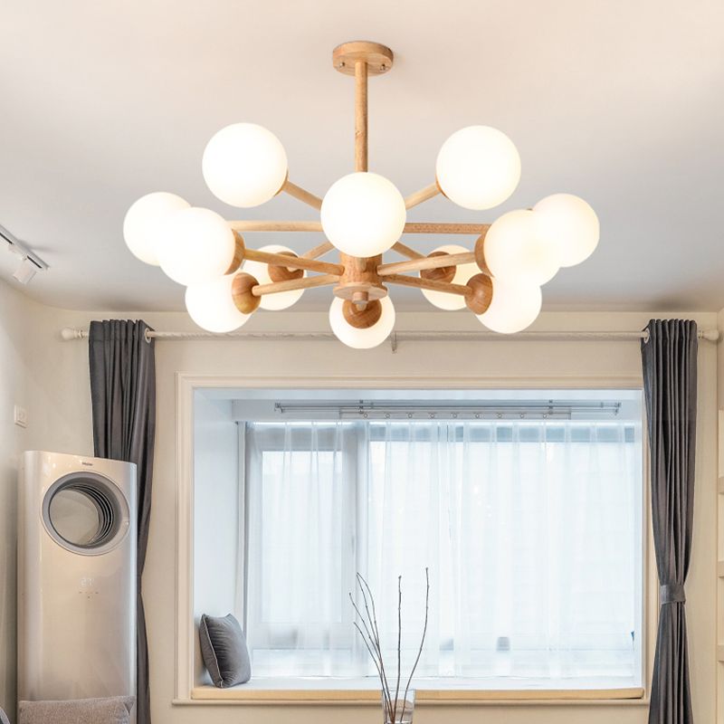 Globe Chandelier Light Fixtures Modern Multi-Head Beige Chandelier Pendant Light with Glass Shade