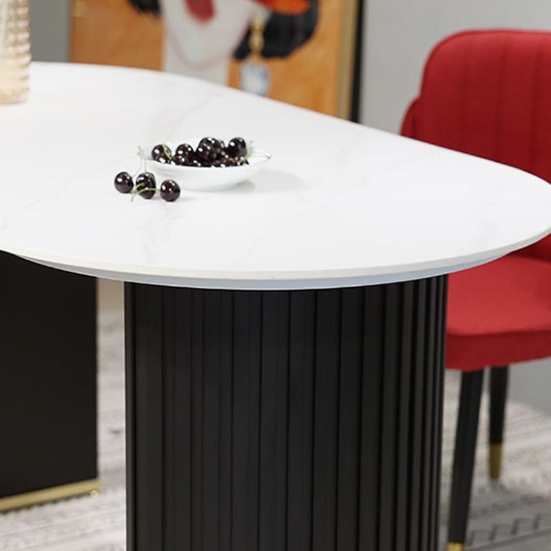 Oval Stone Dining Table Luxury Double Pedestal Table for Dining Room