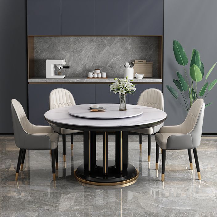 Modern Simple Dining Table Round Dinner Table with Rubberwood Base for Dining Room