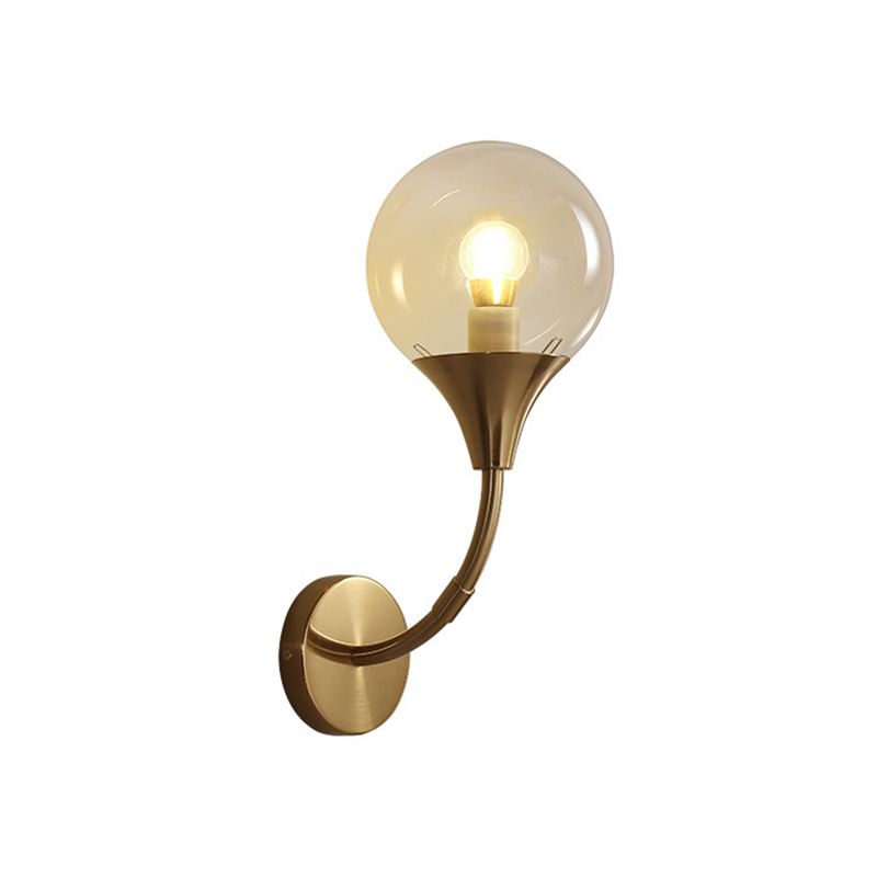 Amber Bare Ball Wall Sconce Retro Style Single Closed Glass Wall Mounted Light Fixture