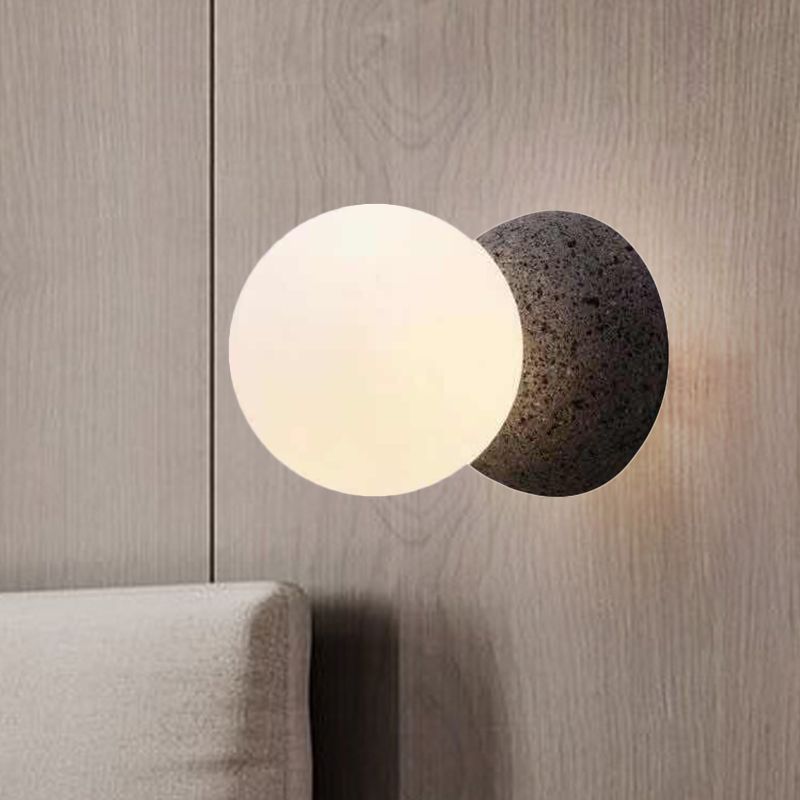 Minimalism 1 Bulb Wall Ligting Grey Spherical Sconce Light Fixture with Opal Glass Shade