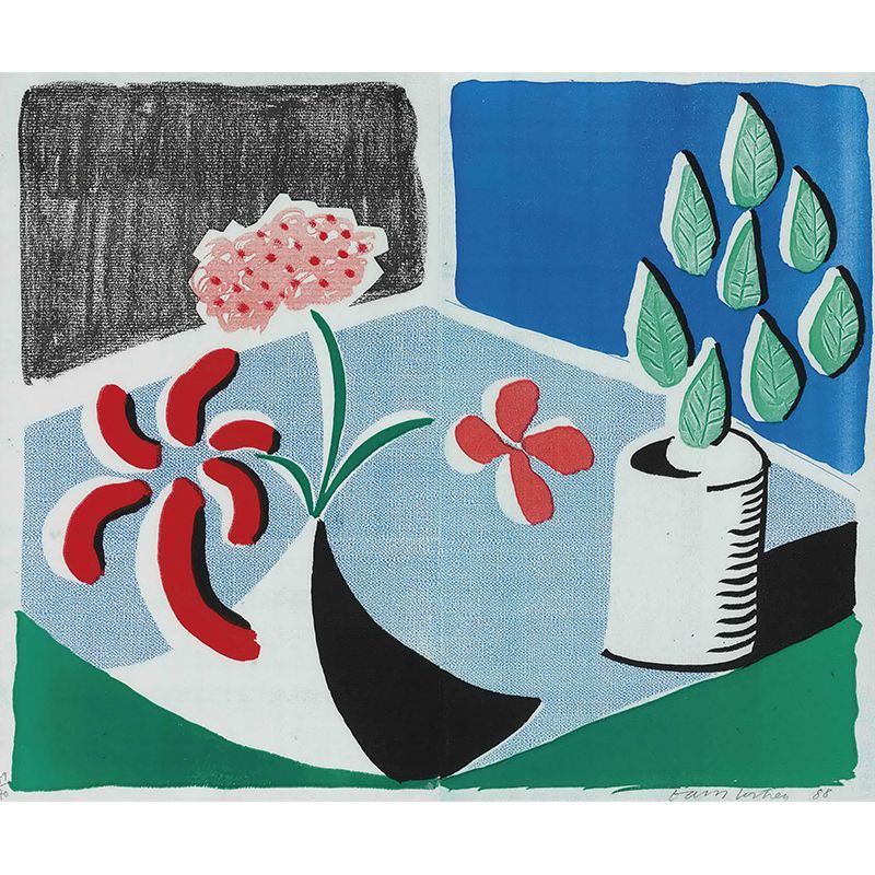 Artistic Plant Potted Flowers Mural Red-Blue-Green Stain Resistant Wall Covering for Home
