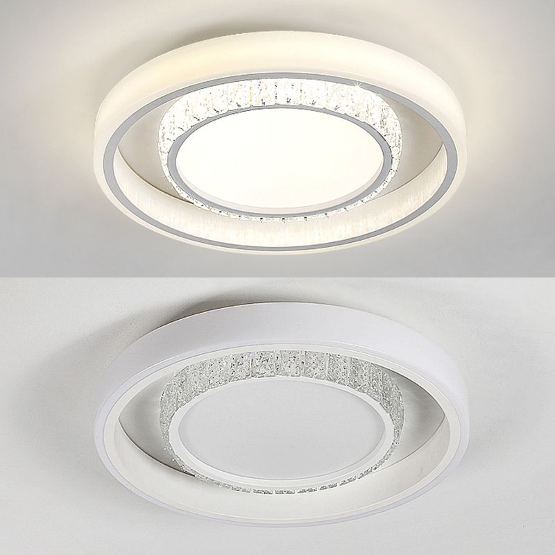 White 2-Tier Flush Light Nordic LED Crystal Ceiling Flush Mount for Living Room