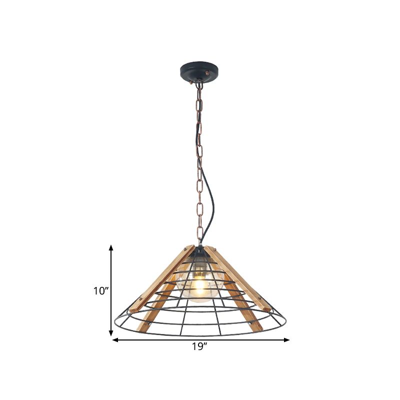 1 tambour de tête / cadre conique Pendule Light Kit de lampe suspendue en métal noir industriel, 11 "/ 19" de large