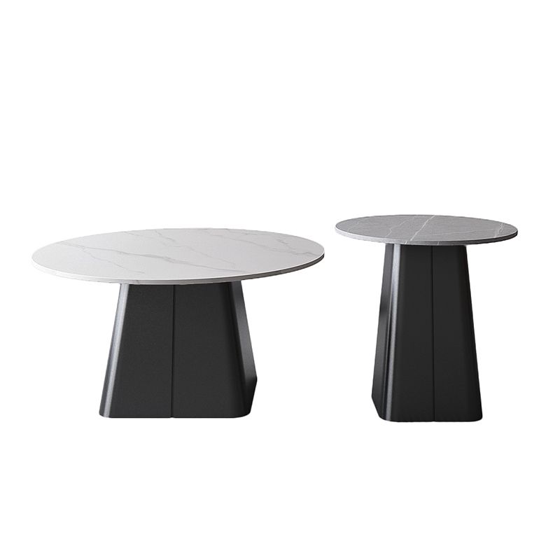 Modern Steel Pedestal Coffee Table Round Slate Top Table Set