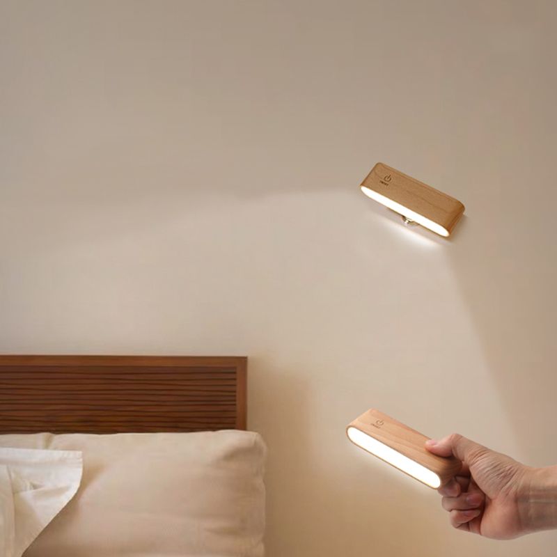 Simplicidad nórdica Luces de madera de madera Rectatable Rectangular Creative LED Lámpara de pared para dormitorio