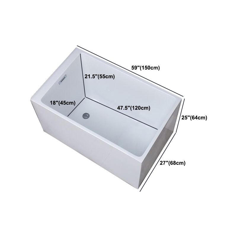 White Acrylic Alcove Bath Tub Rectangular 25" H Bathtub for Home (Without Faucet)