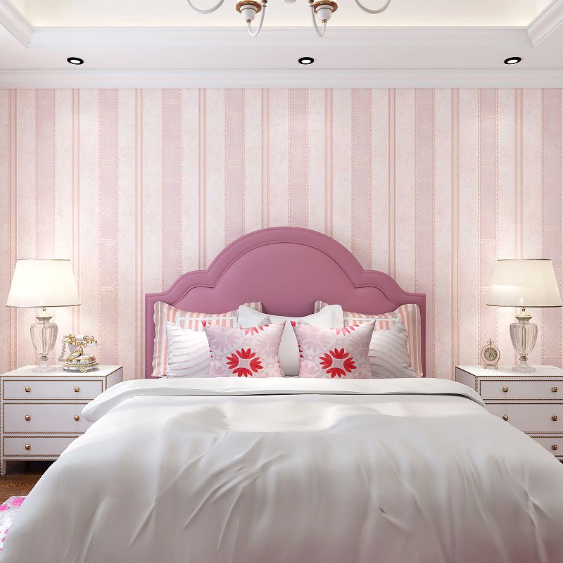 Pink Stripes Wallpaper Roll Water Resistant Wall Covering for Bedroom, Non-Pasted
