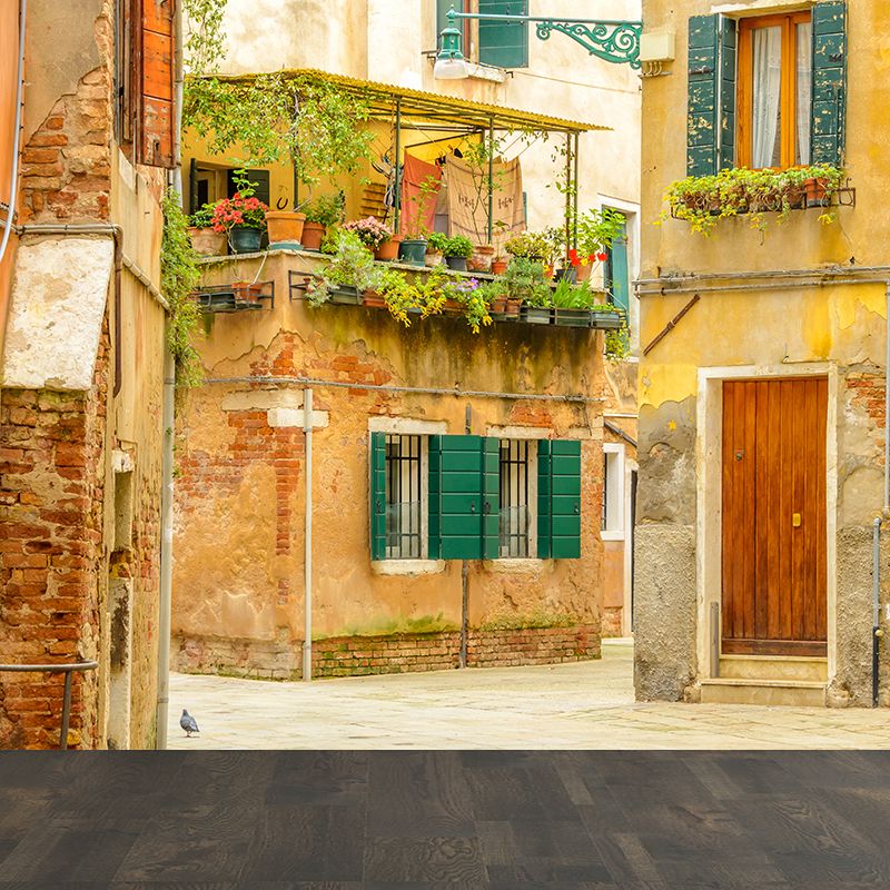 Tranquil Town Mural Decal Contemporary Non-Woven Textured Wall Covering in Yellow