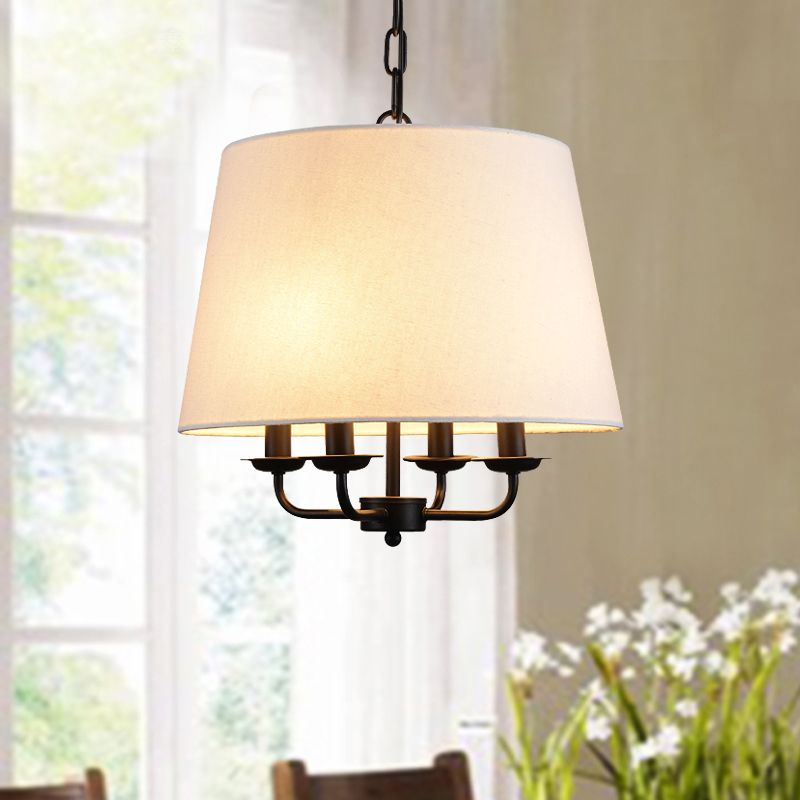 4-Light Fabric Drum Chandelier Traditional Candle Style Ceiling Light for Room