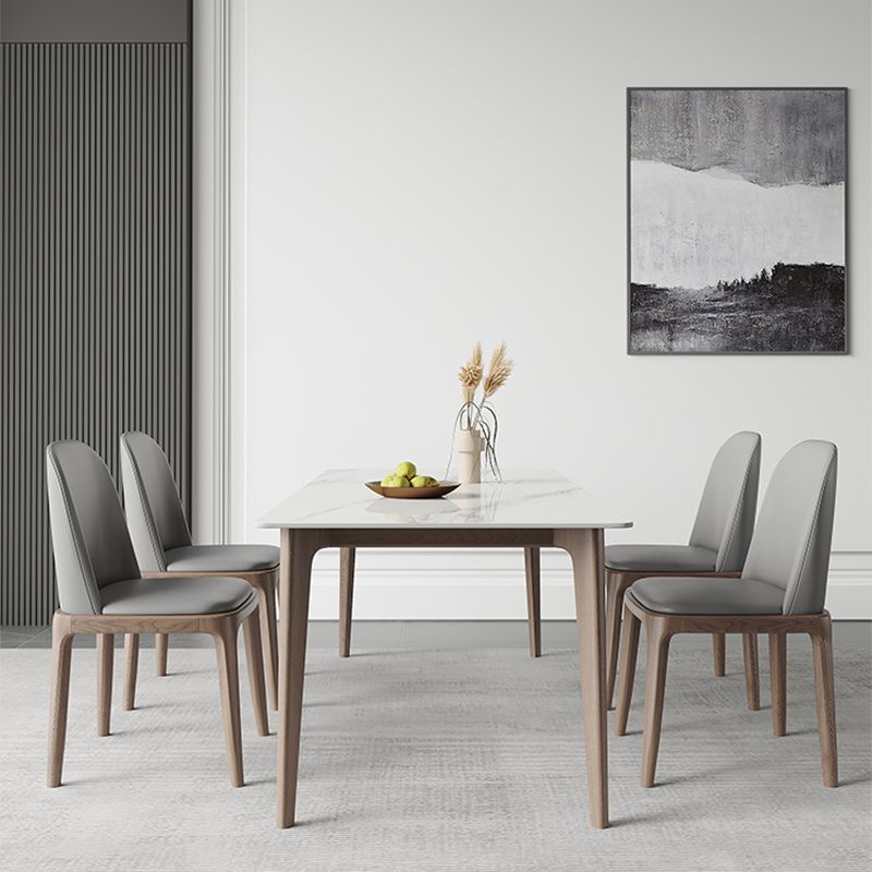 Mid-Century Dining Table Rectangle Stone Dinette Table in White