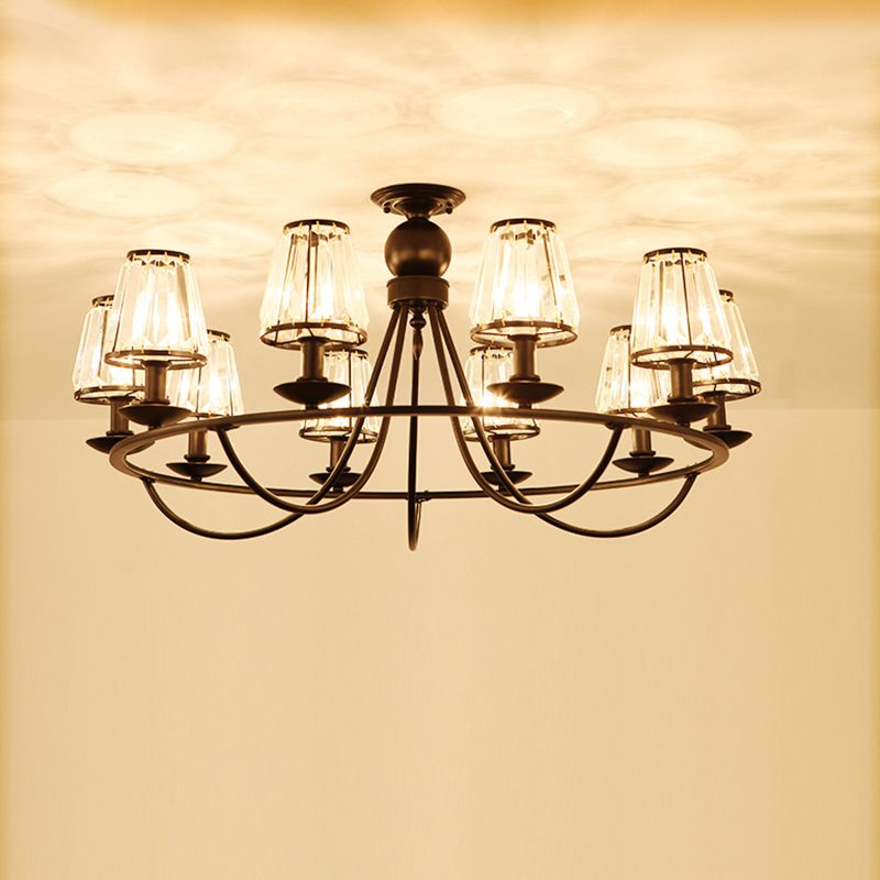 Schwarze konische Deckenhängung Lampe Traditionelle Cut-Kristall-Esszimmer Kronleuchter