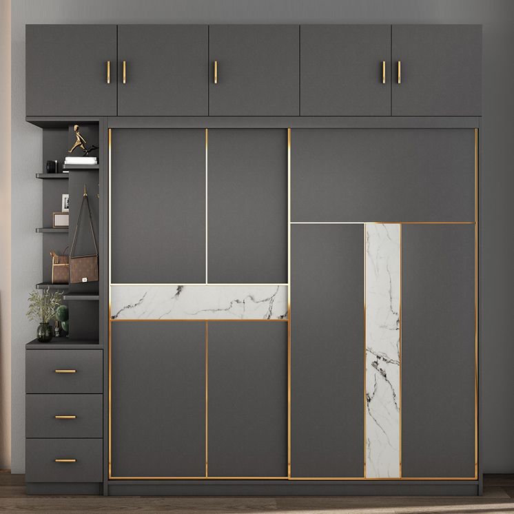 Contemporary Style Wardrobe Armoire Grey Engineered Wood Wardrobe