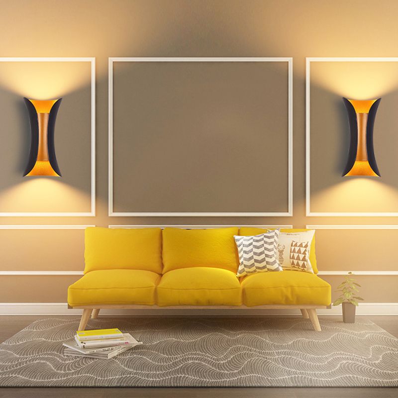 Unique Shade Metal Wall Sconce Modern Style 2- Lights Wall Mounted Light in Black